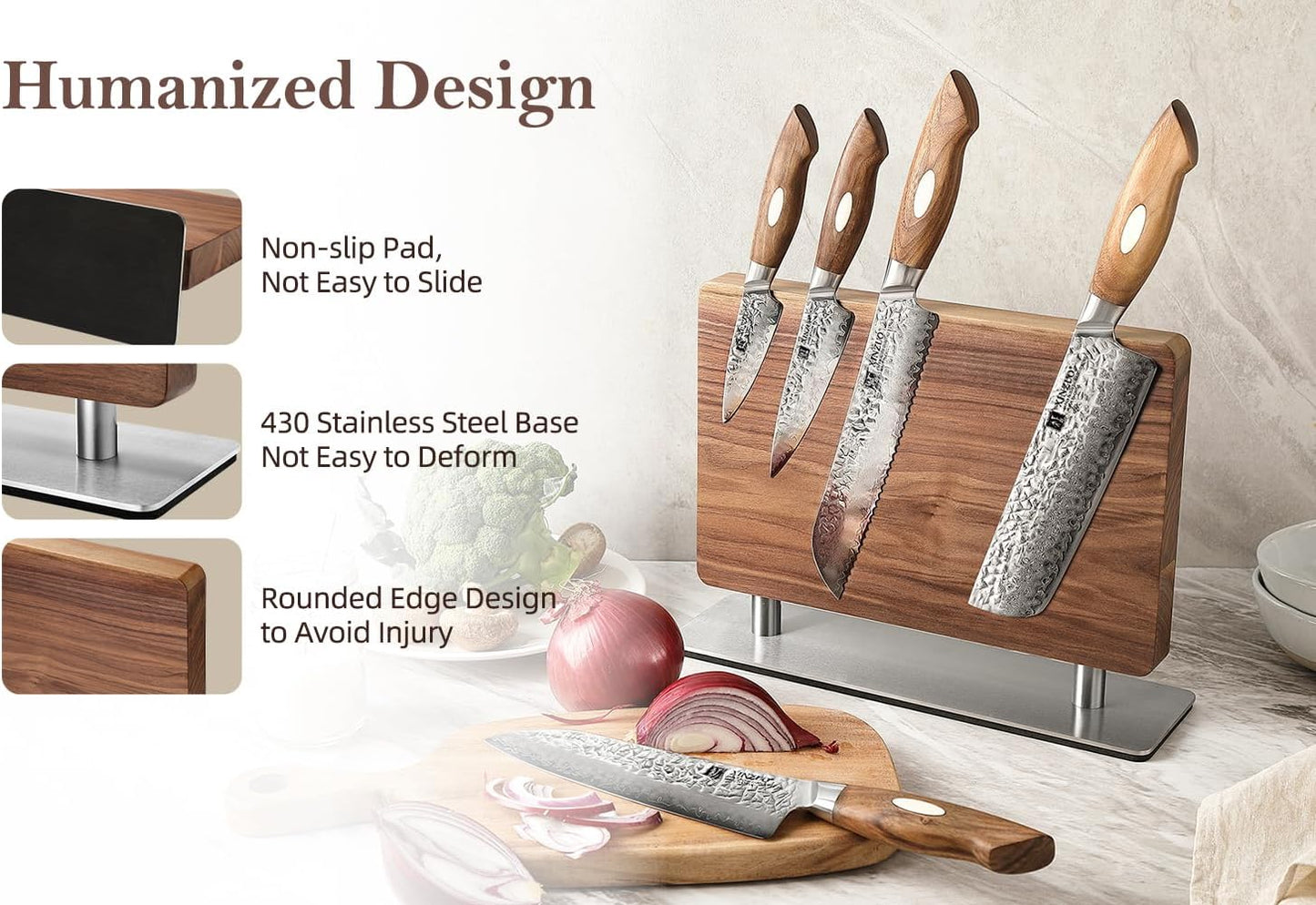 In-drawer Knife Block, Natural Acacia Knife Drawer Oganizer, Insert-Kitchen Storage Holder, 11 Slots, Holds up to 11 Various Size Knives, Countertop Saving&Knife Protective