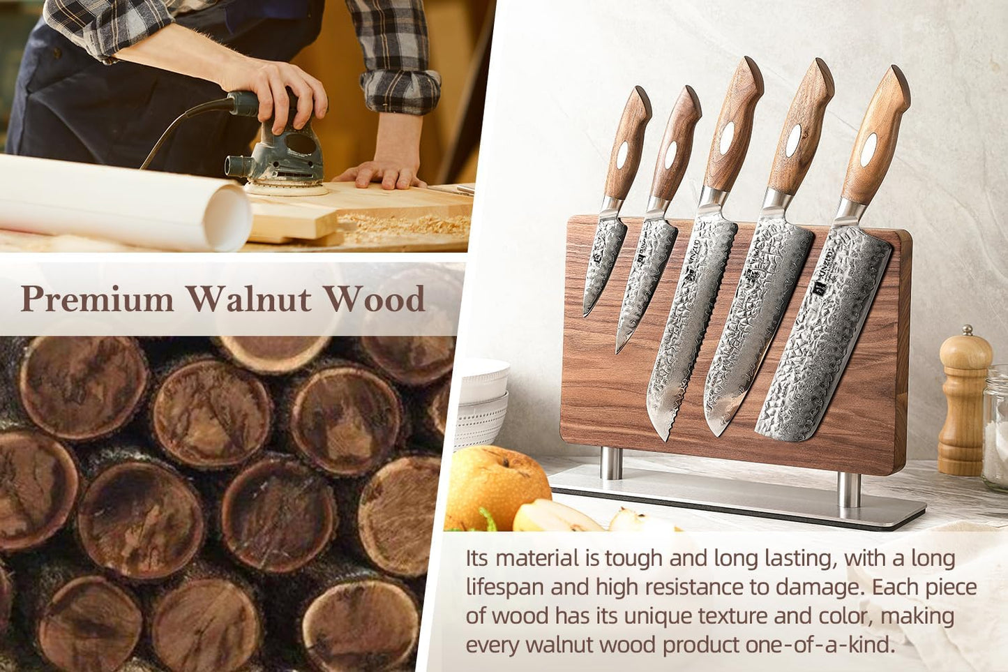 In-drawer Knife Block, Natural Acacia Knife Drawer Oganizer, Insert-Kitchen Storage Holder, 11 Slots, Holds up to 11 Various Size Knives, Countertop Saving&Knife Protective