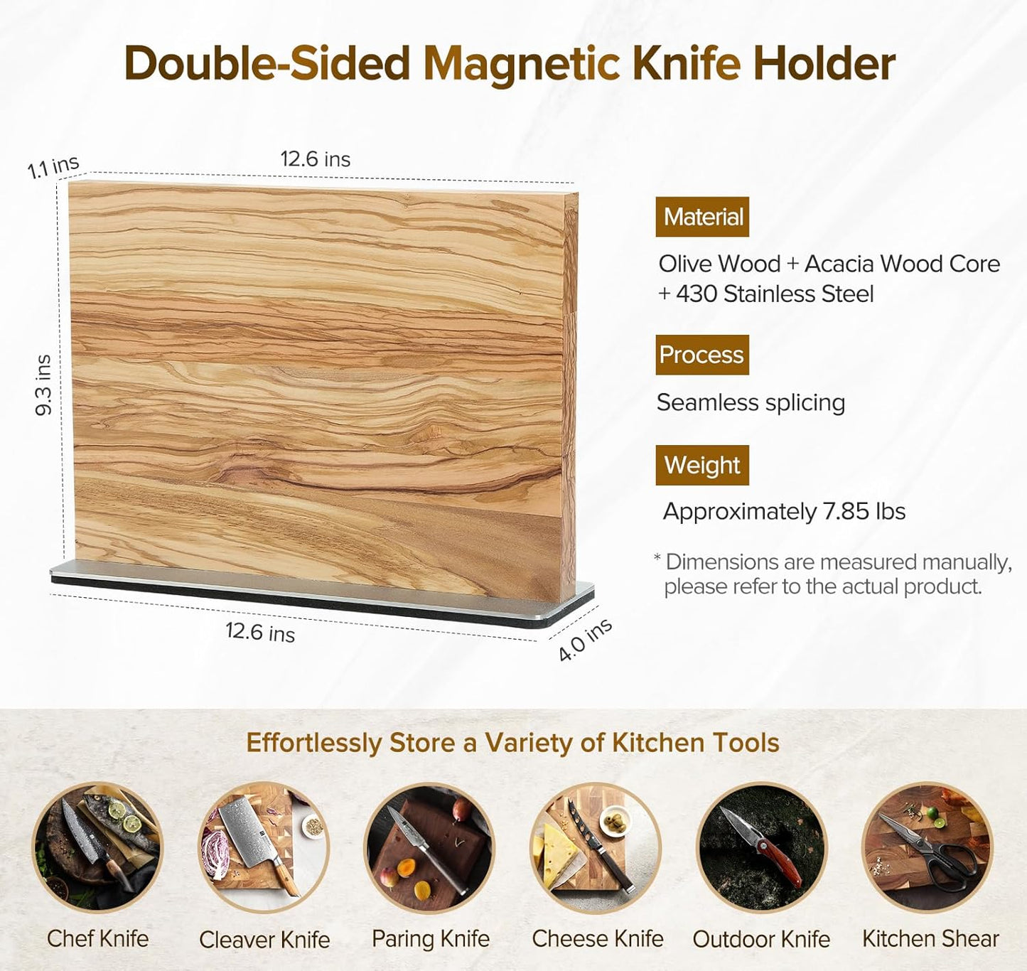 In-drawer Knife Block, Natural Acacia Knife Drawer Oganizer, Insert-Kitchen Storage Holder, 11 Slots, Holds up to 11 Various Size Knives, Countertop Saving&Knife Protective