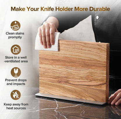 In-drawer Knife Block, Natural Acacia Knife Drawer Oganizer, Insert-Kitchen Storage Holder, 11 Slots, Holds up to 11 Various Size Knives, Countertop Saving&Knife Protective