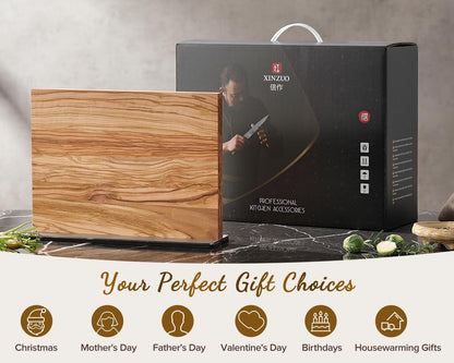In-drawer Knife Block, Natural Acacia Knife Drawer Oganizer, Insert-Kitchen Storage Holder, 11 Slots, Holds up to 11 Various Size Knives, Countertop Saving&Knife Protective