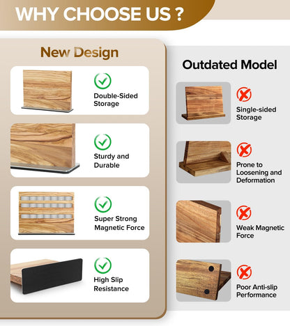 In-drawer Knife Block, Natural Acacia Knife Drawer Oganizer, Insert-Kitchen Storage Holder, 11 Slots, Holds up to 11 Various Size Knives, Countertop Saving&Knife Protective