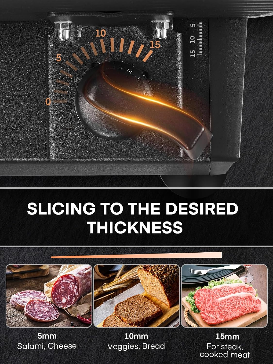 FOHERE Electric Meat Slicer 200W Deli Slicer for with Removable Two 7.5” Blades, 0-15mm Precision Thickness Adjustment Knob Cut Deli Food, Meat Ham Bread Fruit, Include Food Carriage, Black