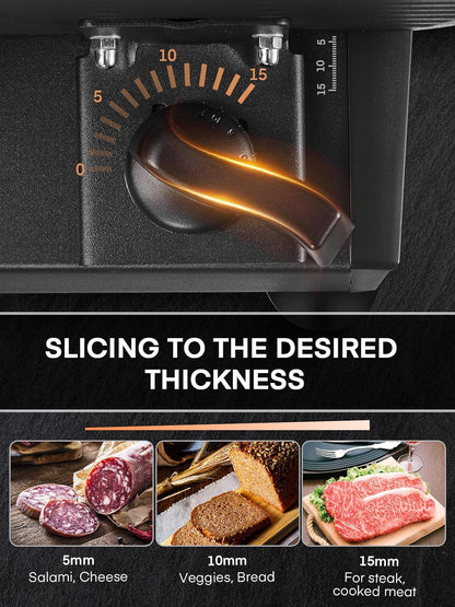FOHERE Electric Meat Slicer 200W Deli Slicer for with Removable Two 7.5” Blades, 0-15mm Precision Thickness Adjustment Knob Cut Deli Food, Meat Ham Bread Fruit, Include Food Carriage, Black
