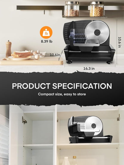 FOHERE Electric Meat Slicer 200W Deli Slicer for with Removable Two 7.5” Blades, 0-15mm Precision Thickness Adjustment Knob Cut Deli Food, Meat Ham Bread Fruit, Include Food Carriage, Black