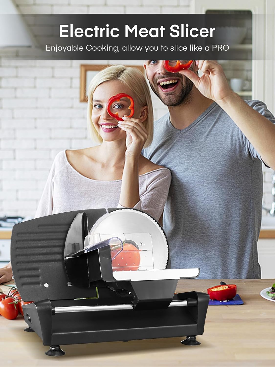 FOHERE Electric Meat Slicer 200W Deli Slicer for with Removable Two 7.5” Blades, 0-15mm Precision Thickness Adjustment Knob Cut Deli Food, Meat Ham Bread Fruit, Include Food Carriage, Black