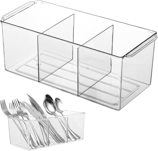 Cutlery Storage Organizer, Plastic Silverware Caddy Organizer for Kitchen Countertop Organization - Holds Fork, Knife, Spoon, Tableware Storage Box for Kitchen Table Countertop Outdoor Picnic