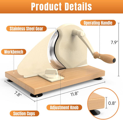 Manual Bread Slicer for Homemade Bread, Sourdough Bread Slicer With Hand Crank, Scale Line and Suction Cup, Serrated Blade, Adjustable Thickness, Evenly Slicing
