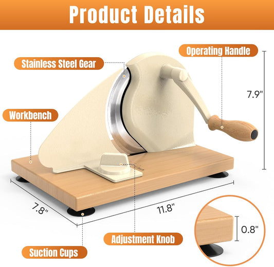 Manual Bread Slicer for Homemade Bread, Sourdough Bread Slicer With Hand Crank, Scale Line and Suction Cup, Serrated Blade, Adjustable Thickness, Evenly Slicing