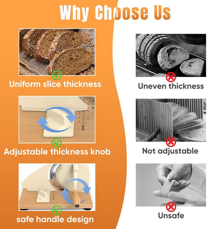 Manual Bread Slicer for Homemade Bread, Sourdough Bread Slicer With Hand Crank, Scale Line and Suction Cup, Serrated Blade, Adjustable Thickness, Evenly Slicing