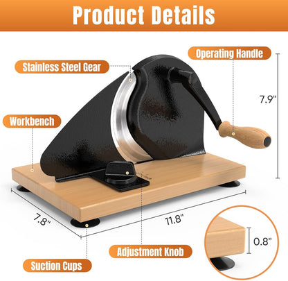 Manual Bread Slicer for Homemade Bread, Sourdough Bread Slicer With Hand Crank, Scale Line and Suction Cup, Serrated Blade, Adjustable Thickness, Evenly Slicing