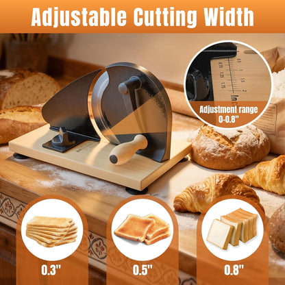 Manual Bread Slicer for Homemade Bread, Sourdough Bread Slicer With Hand Crank, Scale Line and Suction Cup, Serrated Blade, Adjustable Thickness, Evenly Slicing
