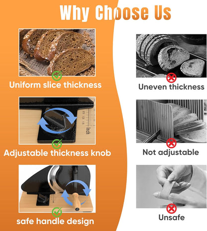 Manual Bread Slicer for Homemade Bread, Sourdough Bread Slicer With Hand Crank, Scale Line and Suction Cup, Serrated Blade, Adjustable Thickness, Evenly Slicing
