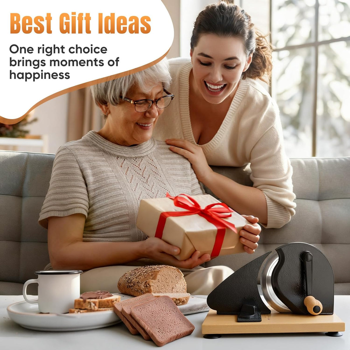 Manual Bread Slicer for Homemade Bread, Sourdough Bread Slicer With Hand Crank, Scale Line and Suction Cup, Serrated Blade, Adjustable Thickness, Evenly Slicing