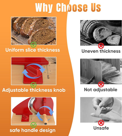 Manual Bread Slicer for Homemade Bread, Sourdough Bread Slicer With Hand Crank, Scale Line and Suction Cup, Serrated Blade, Adjustable Thickness, Evenly Slicing