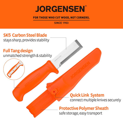 Jorgensen Wood Chisel Knife with Sheath, SK5 Carbon Steel Blade