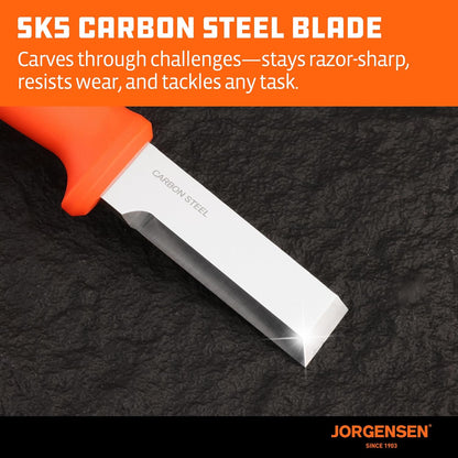 Jorgensen Wood Chisel Knife with Sheath, SK5 Carbon Steel Blade