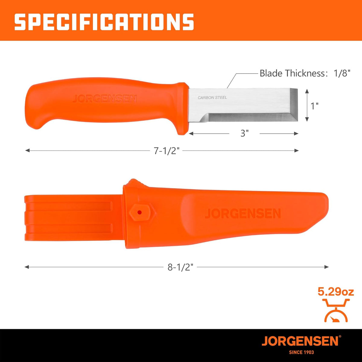 Jorgensen Wood Chisel Knife with Sheath, SK5 Carbon Steel Blade
