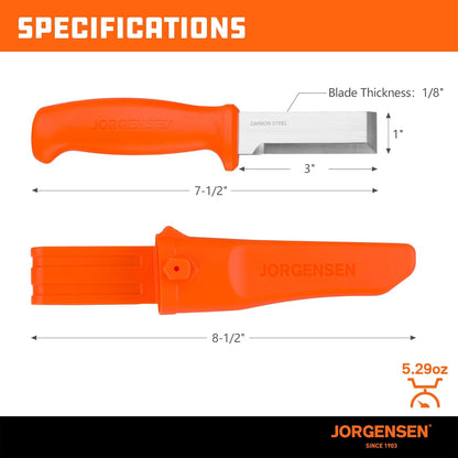 Jorgensen Wood Chisel Knife with Sheath, SK5 Carbon Steel Blade