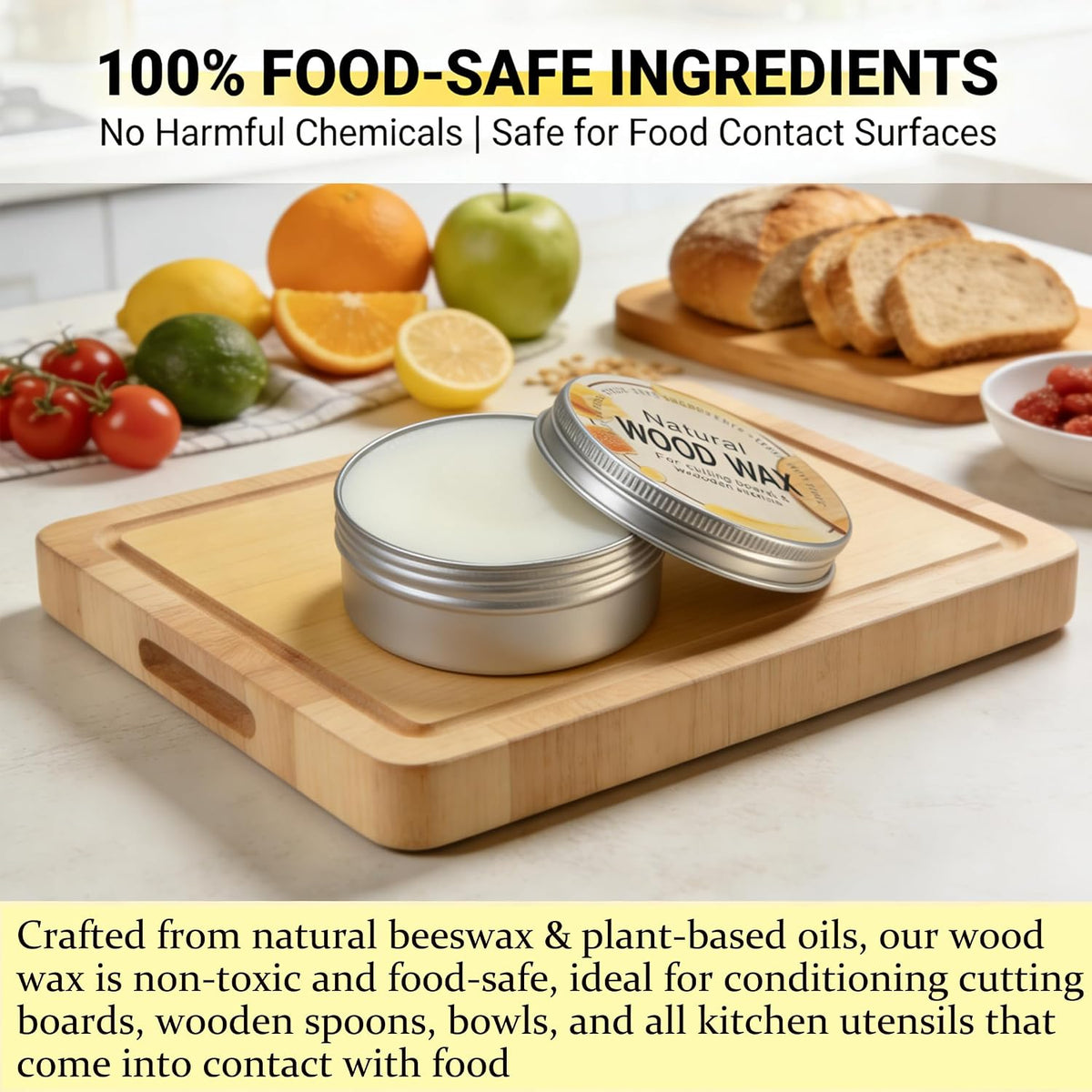 Natural Wood Wax For Cutting Boards, Butcher Blocks, Wooden Spoons and Bowls, 2.82 oz