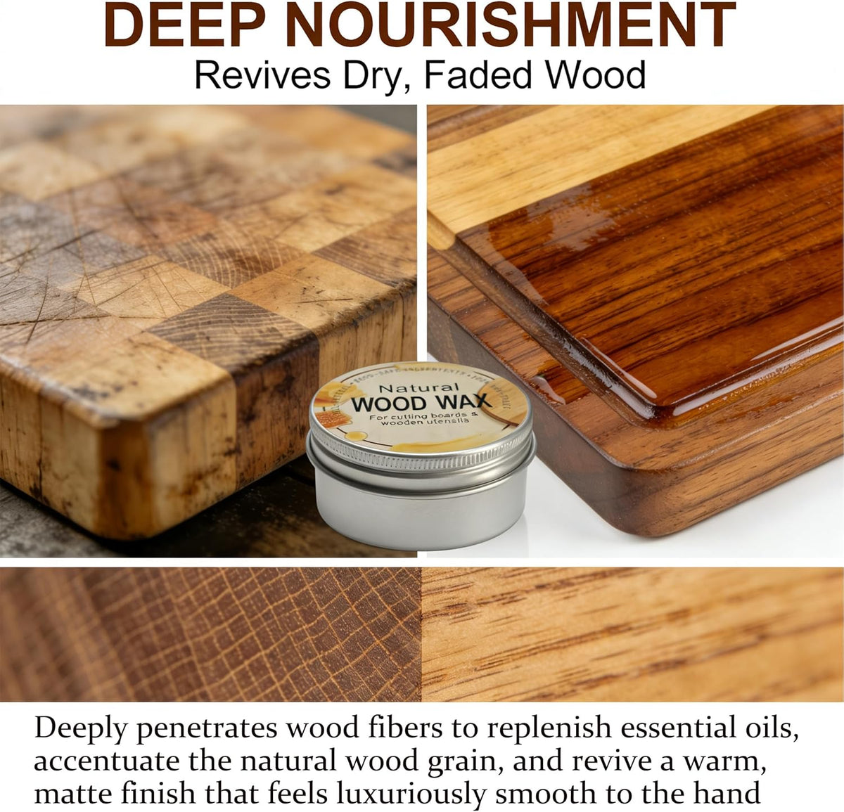 Natural Wood Wax For Cutting Boards, Butcher Blocks, Wooden Spoons and Bowls, 2.82 oz