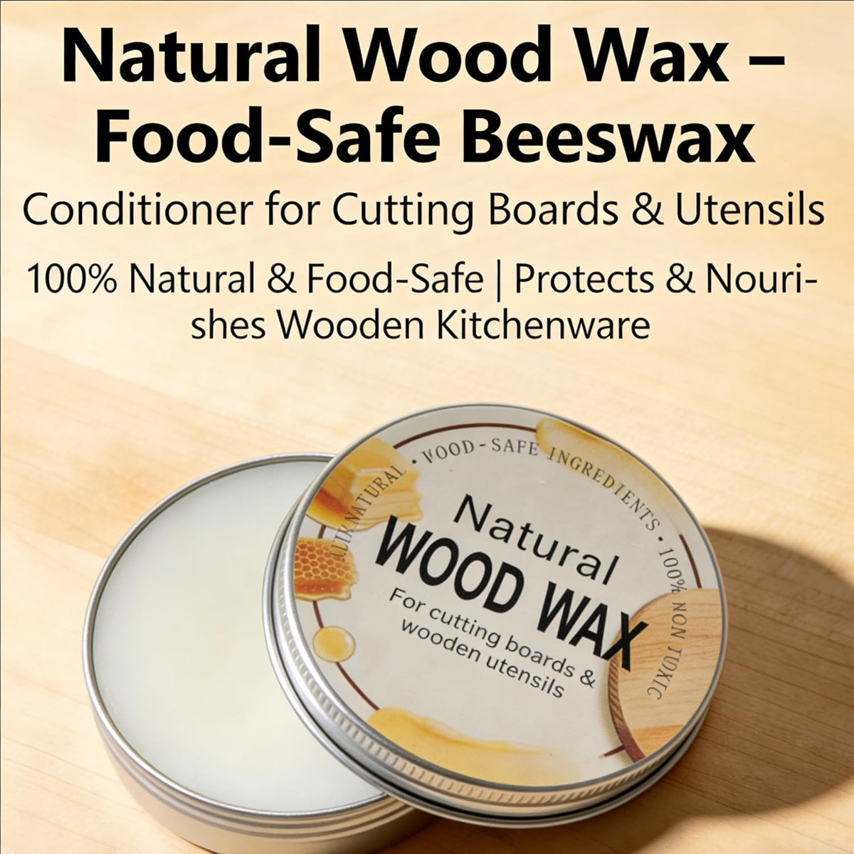 Natural Wood Wax For Cutting Boards, Butcher Blocks, Wooden Spoons and Bowls, 2.82 oz