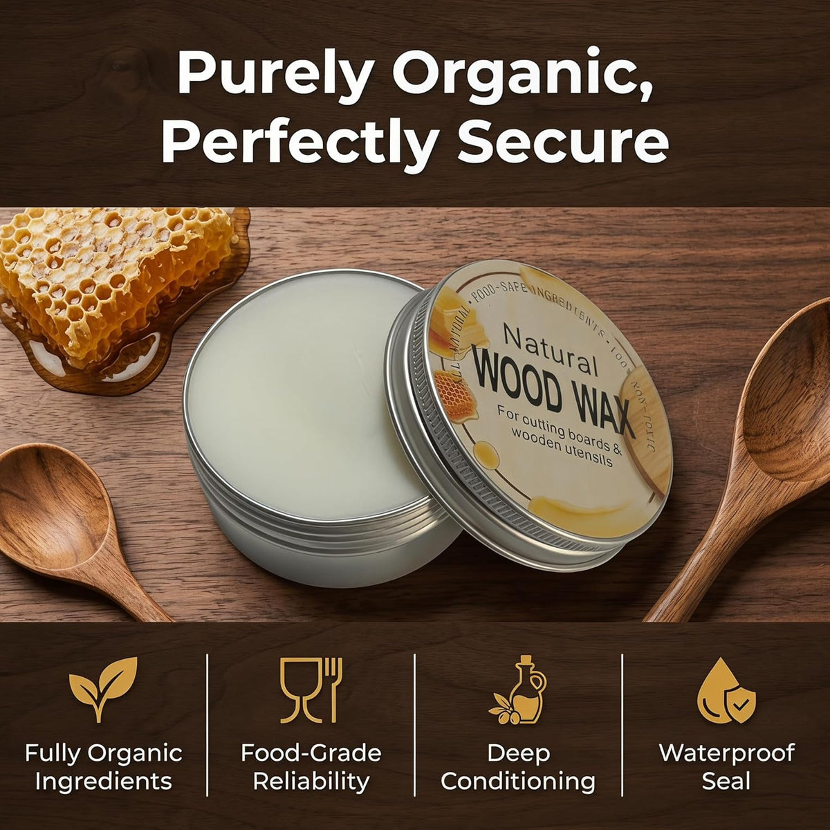 Natural Wood Wax For Cutting Boards, Butcher Blocks, Wooden Spoons and Bowls, 2.82 oz