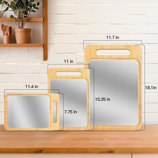 3PCS Bamboo & Titanium Cutting Board Set – Double-Sided, Durable Chopping Boards for Kitchen Prep – Includes Handles, 3 Sizes for Vegetables, Fruits, Cheese & More