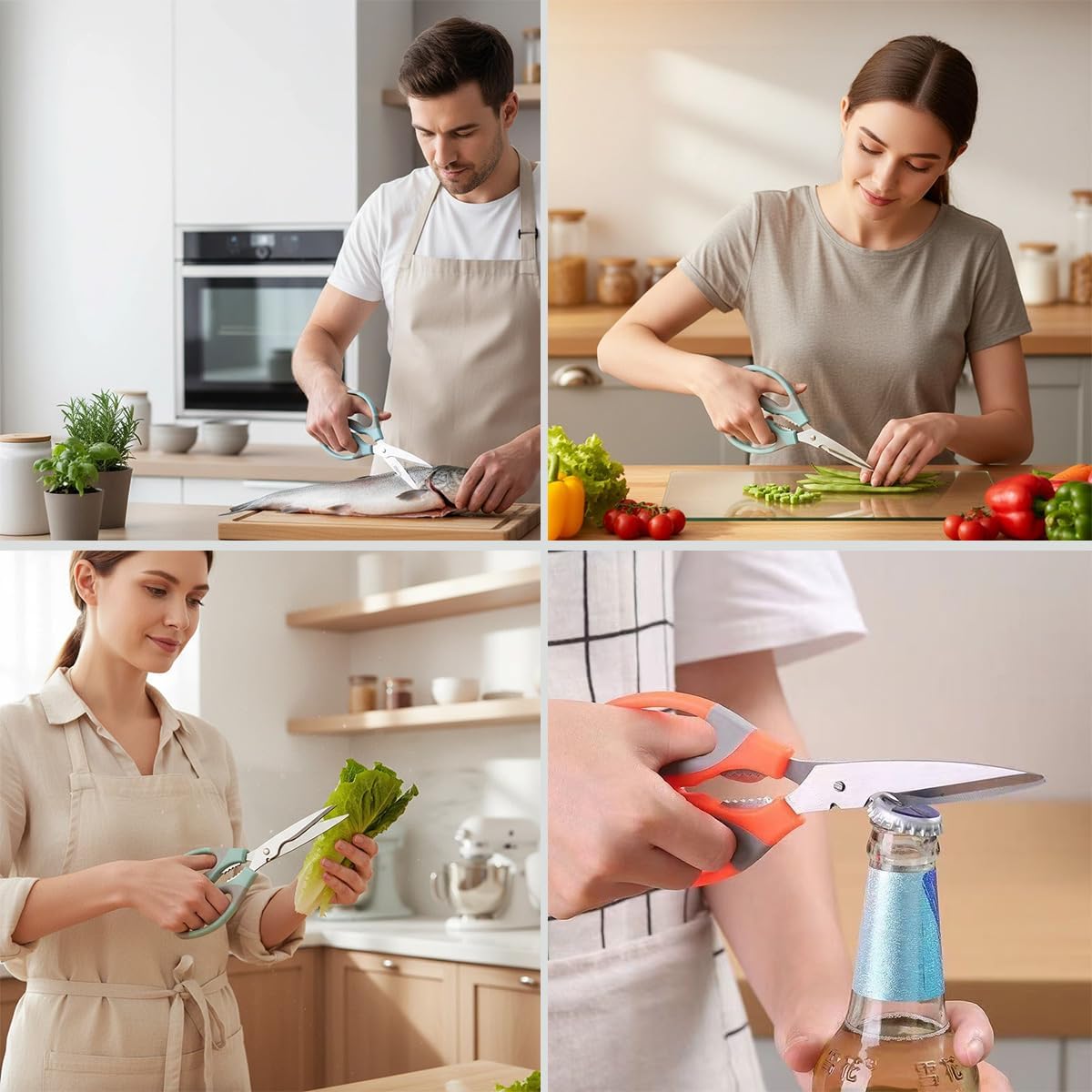 3 Pcs Kitchen Scissors for Food, Multi-function Lightweight Kitchen Scissors Set, Food Cooking Scissors for Meat, Herb, Seafood, Fish, Fruit & Vegetable, Dishwasher Safe