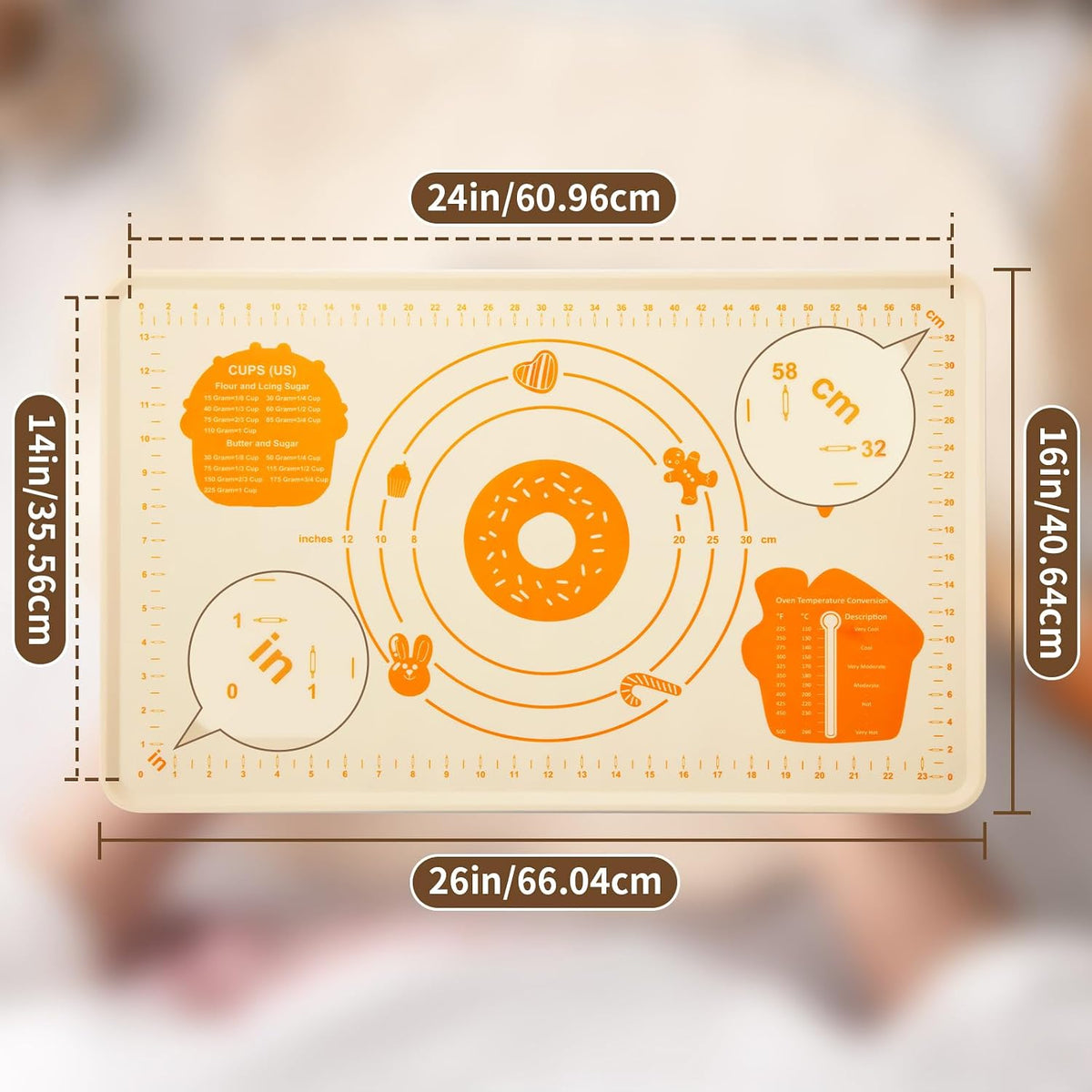 26"x16" Extra Thick Silicone Baking Mat for Pastry and Bread