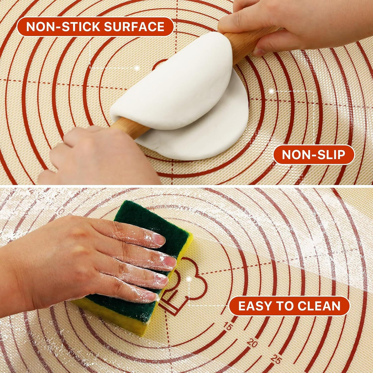 26"x16" Extra Thick Silicone Baking Mat for Pastry and Bread