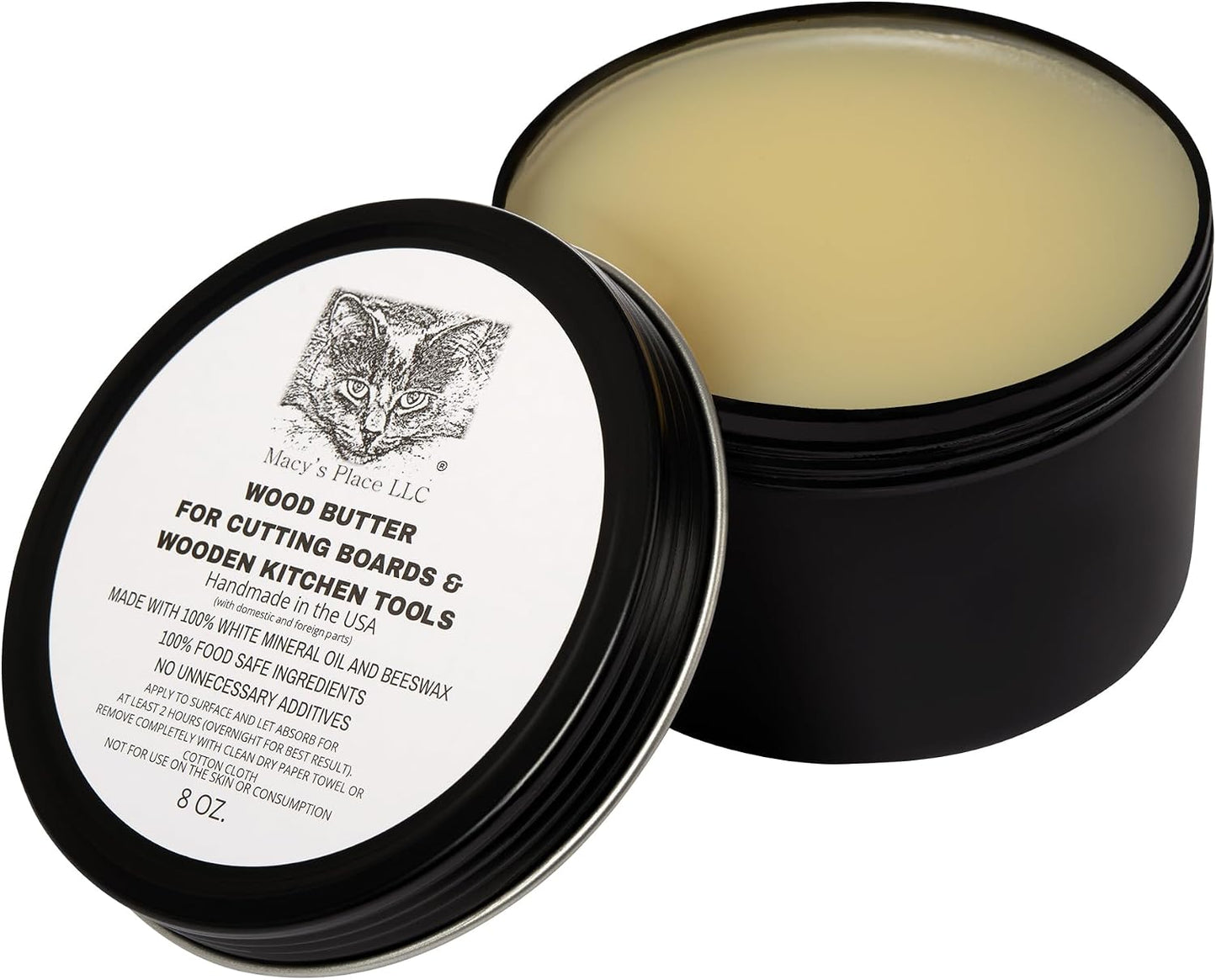 Wood Butter Cutting Board Wax - 8 fl oz - Conditioner for Butcher Block and Wooden Kitchen Tools. Food Grade Mineral Oil and Beeswax for Wooden Tools. Support Animal Rescue