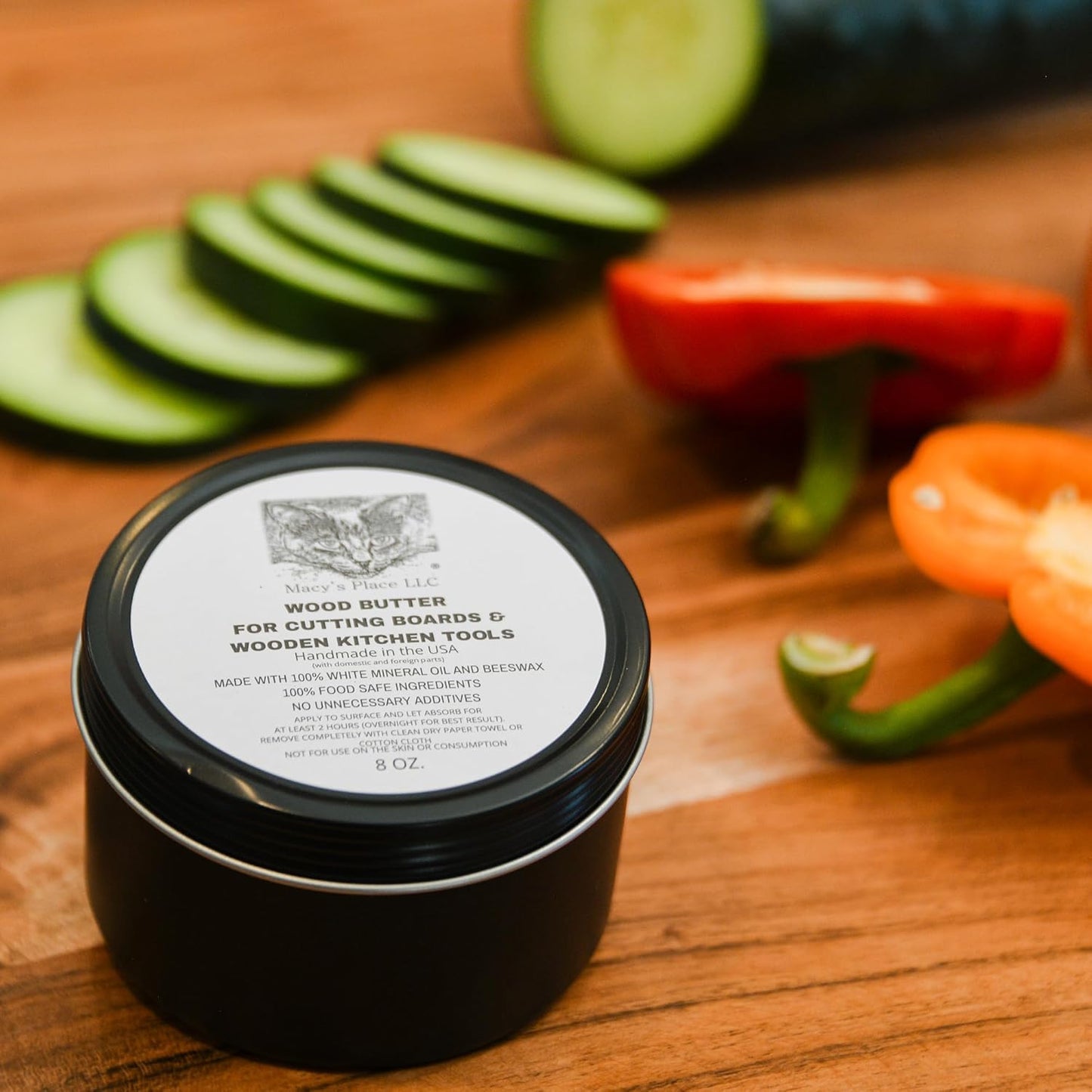 Wood Butter Cutting Board Wax - 8 fl oz - Conditioner for Butcher Block and Wooden Kitchen Tools. Food Grade Mineral Oil and Beeswax for Wooden Tools. Support Animal Rescue