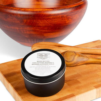 Wood Butter Cutting Board Wax - 8 fl oz - Conditioner for Butcher Block and Wooden Kitchen Tools. Food Grade Mineral Oil and Beeswax for Wooden Tools. Support Animal Rescue