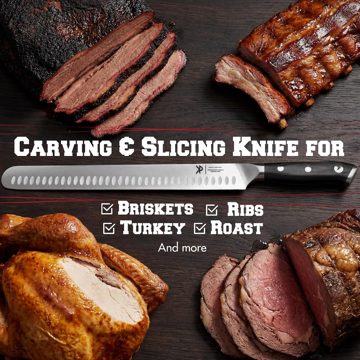 12" Brisket Knife for Carving & Slicing Meat - BBQ Gifts