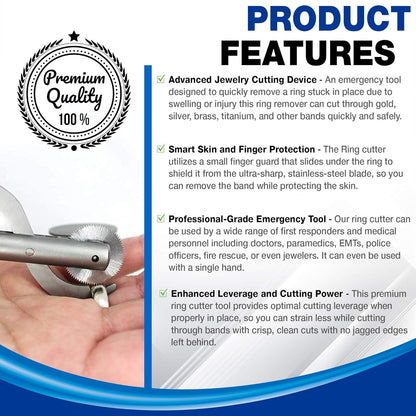 Ring Cutter Tool and Band Remover, Stainless Steel Metal Cutting Blade and Finger Guard Protection, Emergency, Police, EMT, Fire Rescue, and Jeweler Device