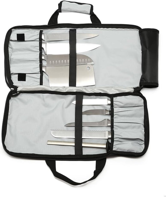 4 Pocket - Gray - Chef Knife Bag Holds 20 Knives 4 Storage Compartments,Professional Culinary Case with Shoulder Strap, Black, Laptop/Tablet Padded Slot - Knives Not Included