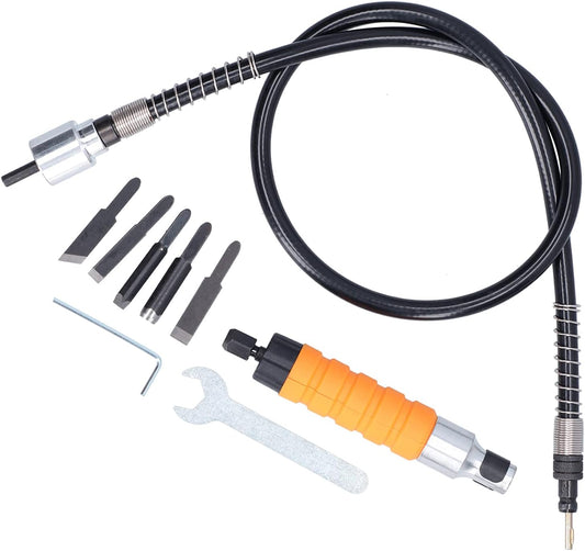 Electric Carving Chisel Tool Woodworking Set with 5 Knives and Flexible Rubber Shaft for Drills and Grinders