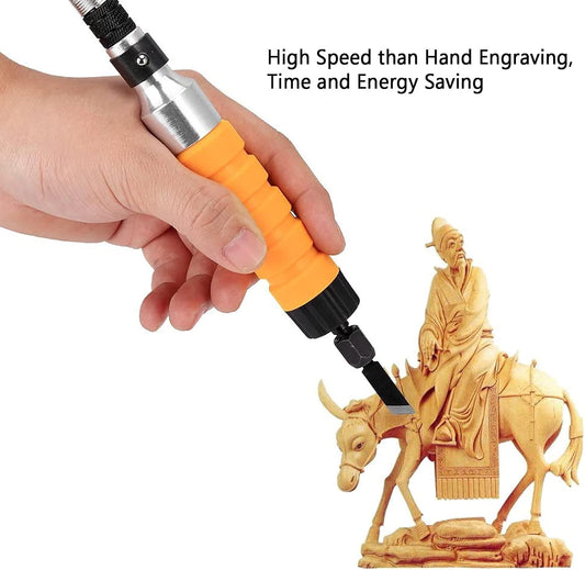 Electric Carving Chisel Tool Woodworking Set with 5 Knives and Flexible Rubber Shaft for Drills and Grinders