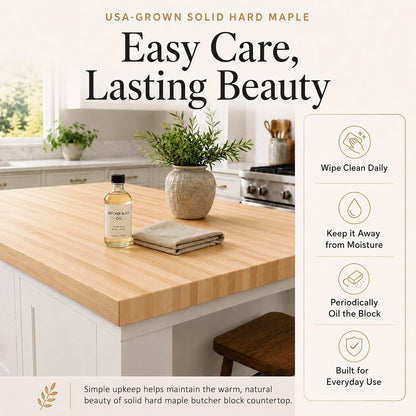 Butcher Block Countertop, 60 x 25 Inches, USA Grown Solid Hard Maple Hardwood, for Kitchen Island, Laundry Room, RV, Camper, Office Desk, Bar Table, Prefinished with Food-Safe Oil, 1.5" Thick