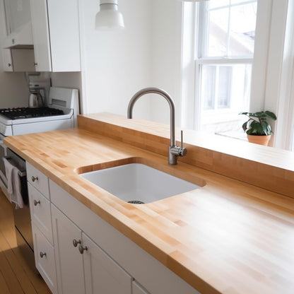Butcher Block Countertop, 60 x 25 Inches, USA Grown Solid Hard Maple Hardwood, for Kitchen Island, Laundry Room, RV, Camper, Office Desk, Bar Table, Prefinished with Food-Safe Oil, 1.5" Thick