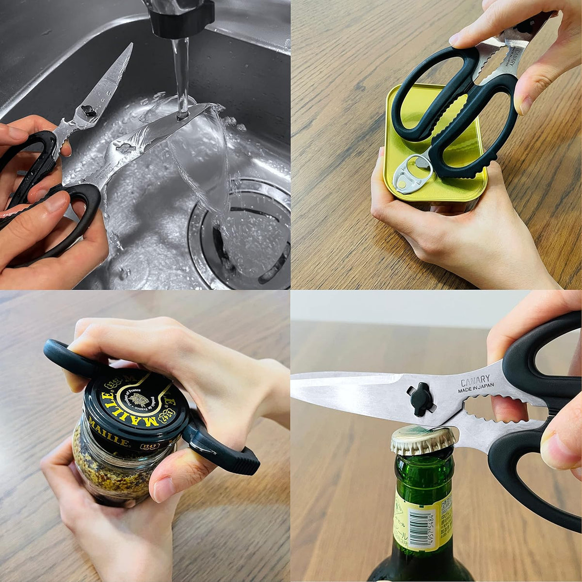 Japanese Kitchen Scissors Heavy Duty 8.2", Made in JAPAN, Dishwasher Safe Come Apart Blade, Multipurpose Kitchen Scissors, Sharp Serrated Japanese Stainless Steel, Black