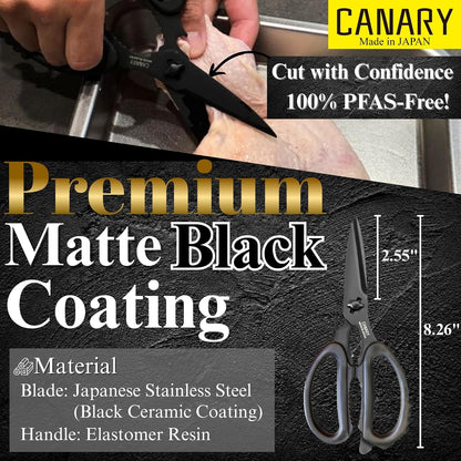 Japanese Kitchen Scissors Heavy Duty 8.2", Made in JAPAN, Dishwasher Safe Come Apart Blade, Multipurpose Kitchen Scissors, Sharp Serrated Japanese Stainless Steel, Black