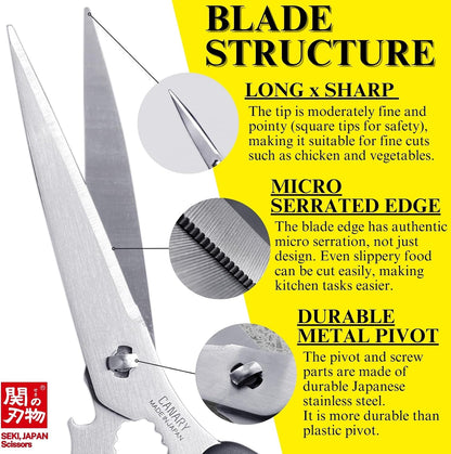 Japanese Kitchen Scissors Heavy Duty 8.2", Made in JAPAN, Dishwasher Safe Come Apart Blade, Multipurpose Kitchen Scissors, Sharp Serrated Japanese Stainless Steel, Black