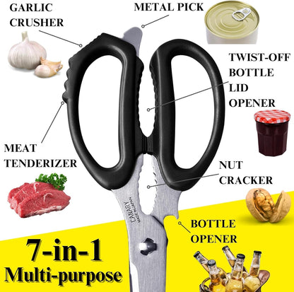 Japanese Kitchen Scissors Heavy Duty 8.2", Made in JAPAN, Dishwasher Safe Come Apart Blade, Multipurpose Kitchen Scissors, Sharp Serrated Japanese Stainless Steel, Black