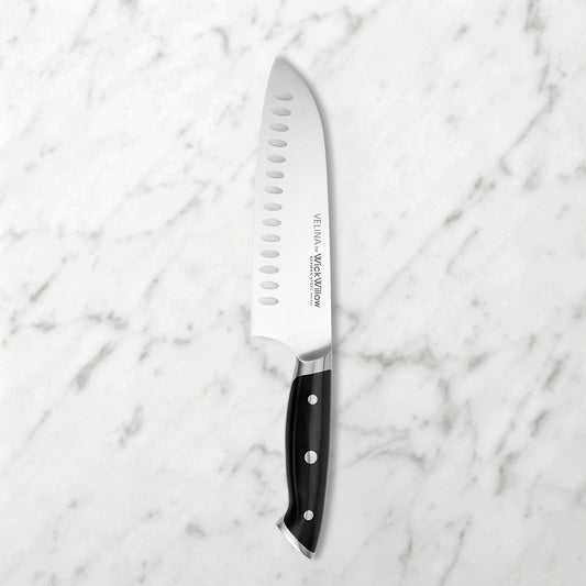 7” Santoku Knife – German Steel, Daily Meal Prep, Hollow Edge | Kitchen knife for slicing, dicing and mincing. Dishwasher safe, hand wash recommended. Gift box included.