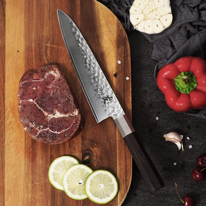 Japanese Chef Knife - 8 Inch Professional Hammered Finish Damascus Gyuto Knife,VG10 Damascus High Carbon Steel Kitchen Cooking knife,Ergonomic Octagonal Ebony Handle with Gift Box