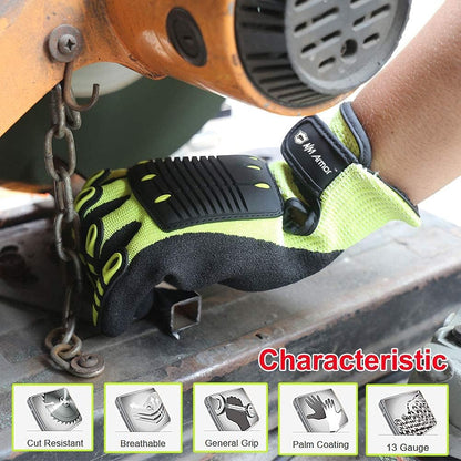 Anti-Vibration Heavy Duty Safety Work Gloves, Cut Resistant Anti Impact Gloves, Excellent Grip