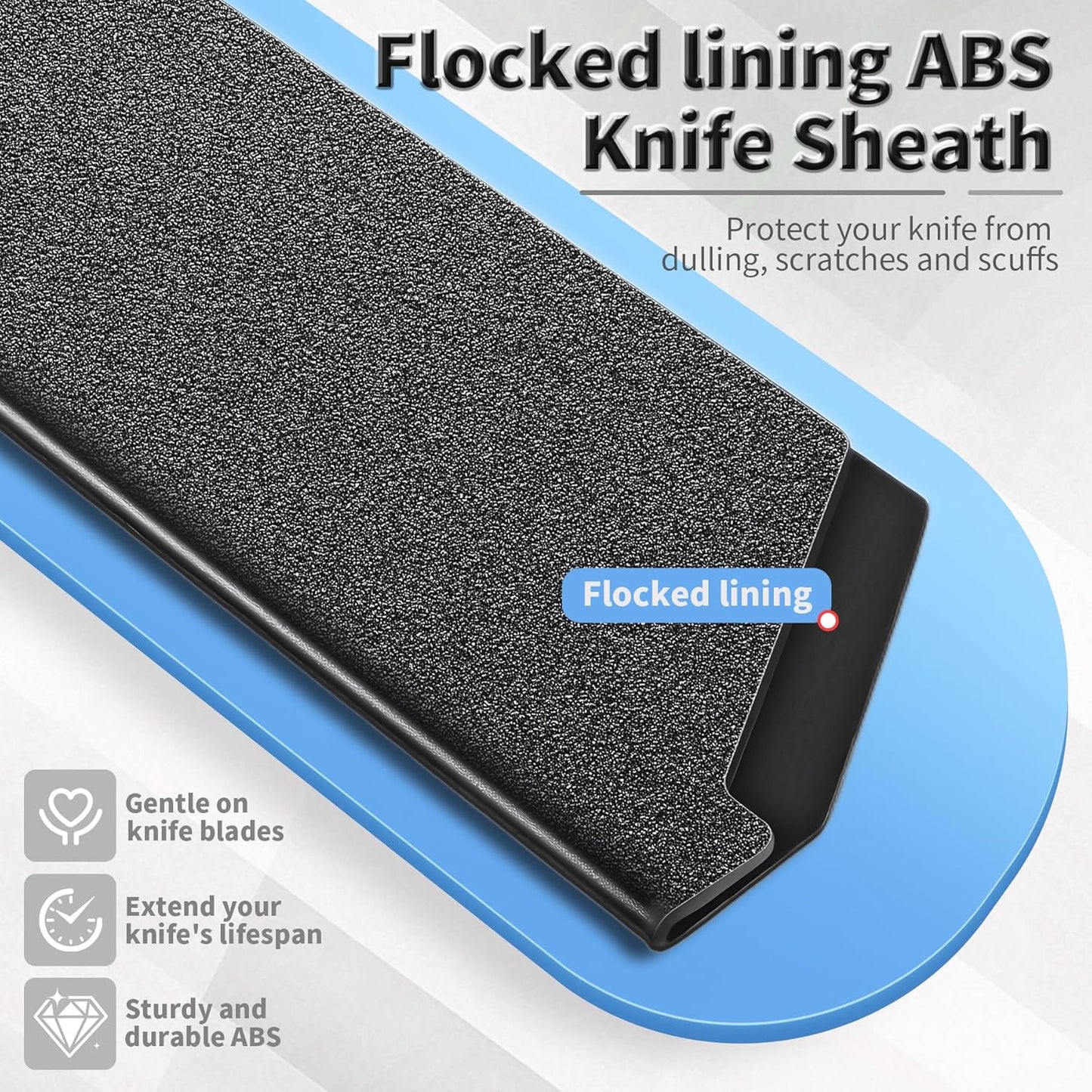 2pcs Safety Knife Cover Sleeves, 7" General-Purpose Knife, ABS | Felt Lining, Sheath Blade Protector, for Home Kitchen, Universal Sheath for Knife Protection, Black