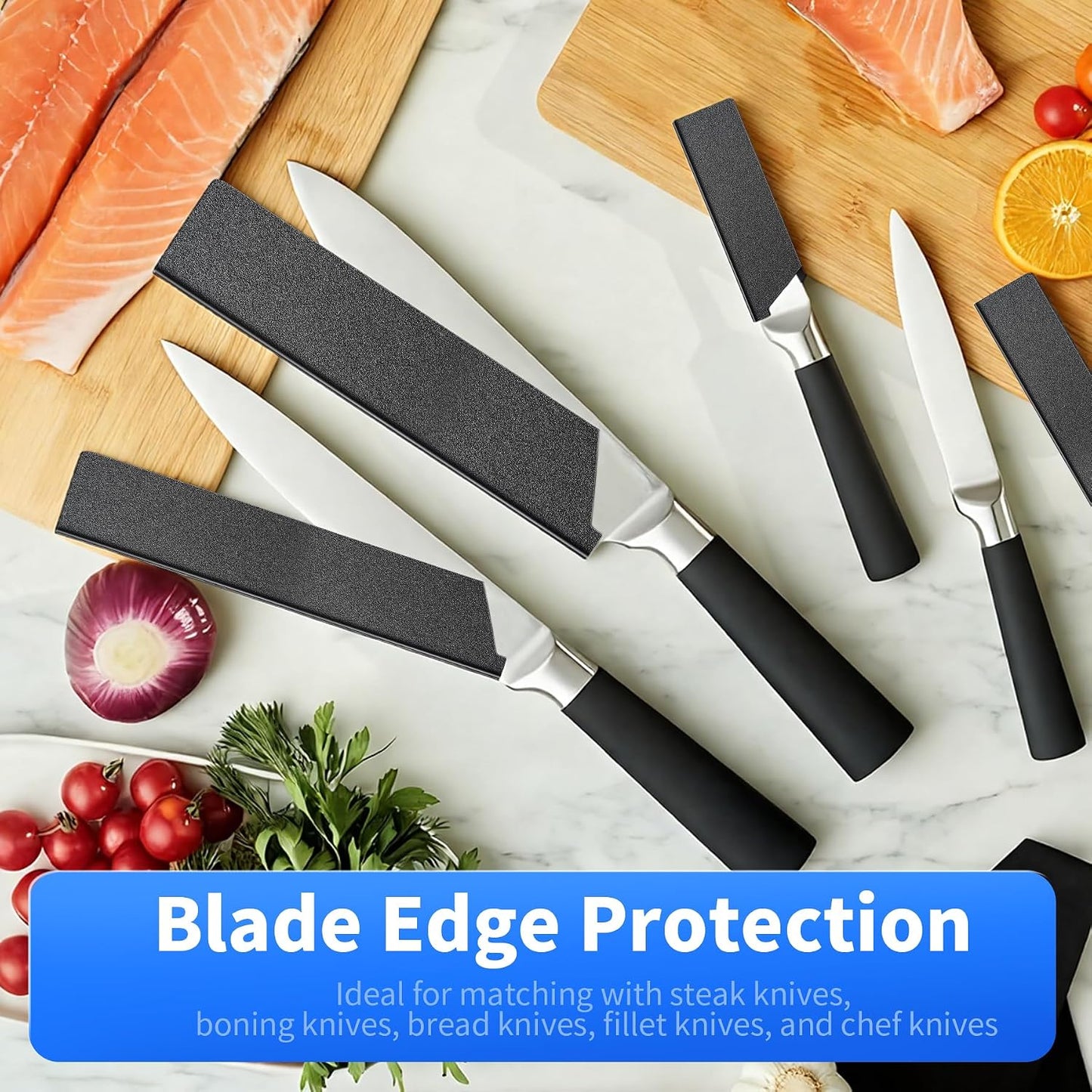 2pcs Safety Knife Cover Sleeves, 7" General-Purpose Knife, ABS | Felt Lining, Sheath Blade Protector, for Home Kitchen, Universal Sheath for Knife Protection, Black
